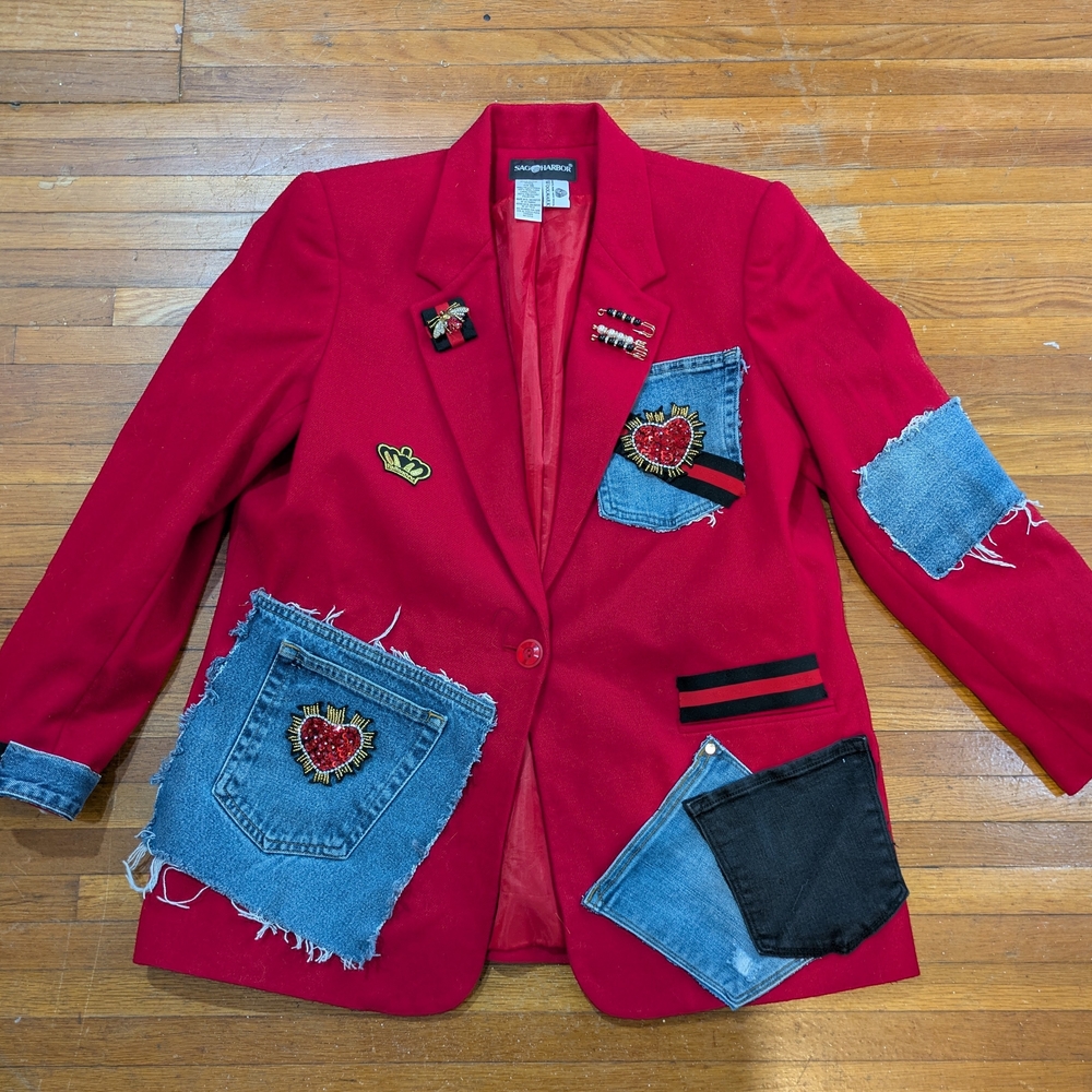 Red Custom Patchwork Valentines Day Blazer Xl(14-16) - Picture 8 of 9